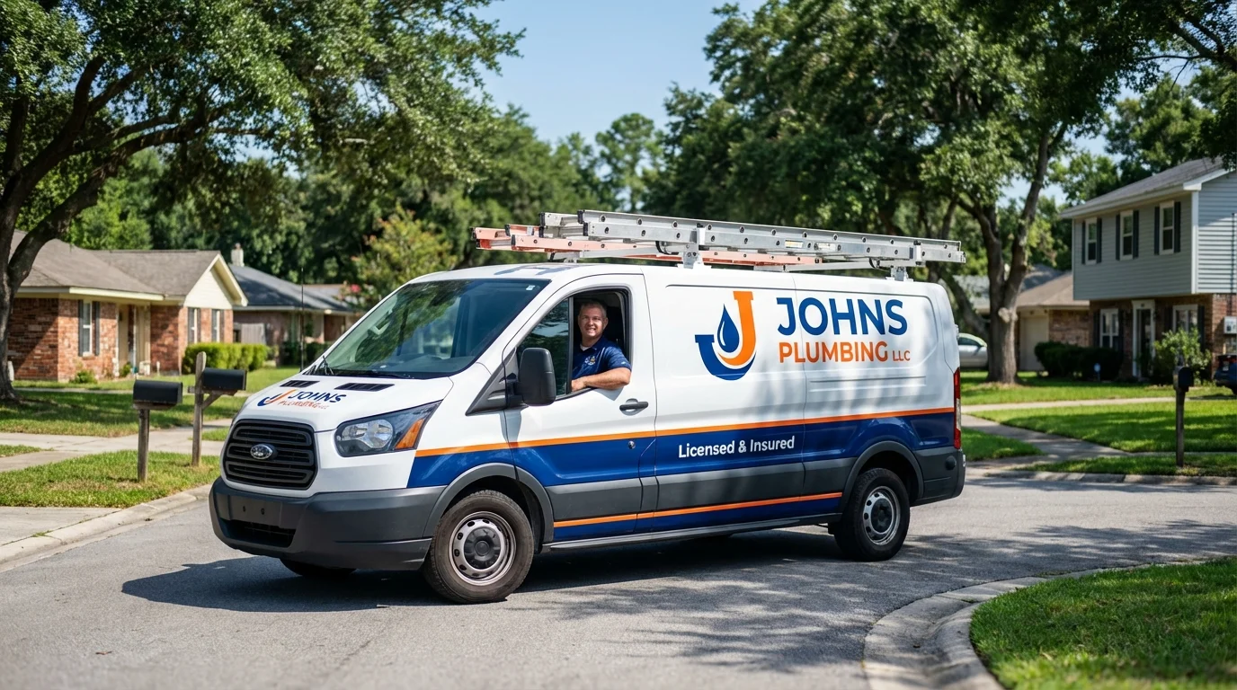 Johns Plumbing LLC service van in West Greenwich, RI