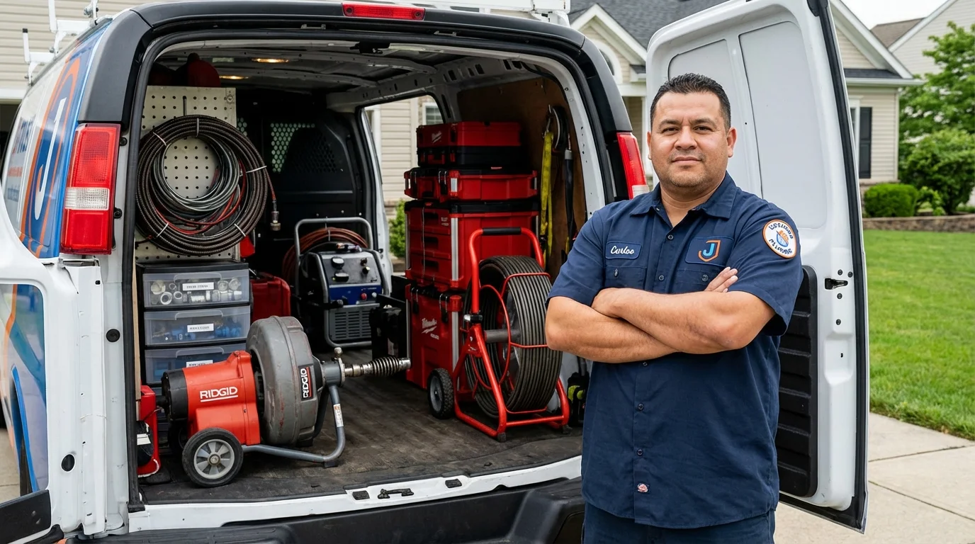 Professional drain cleaning equipment and Johns Plumbing LLC plumber in West Greenwich