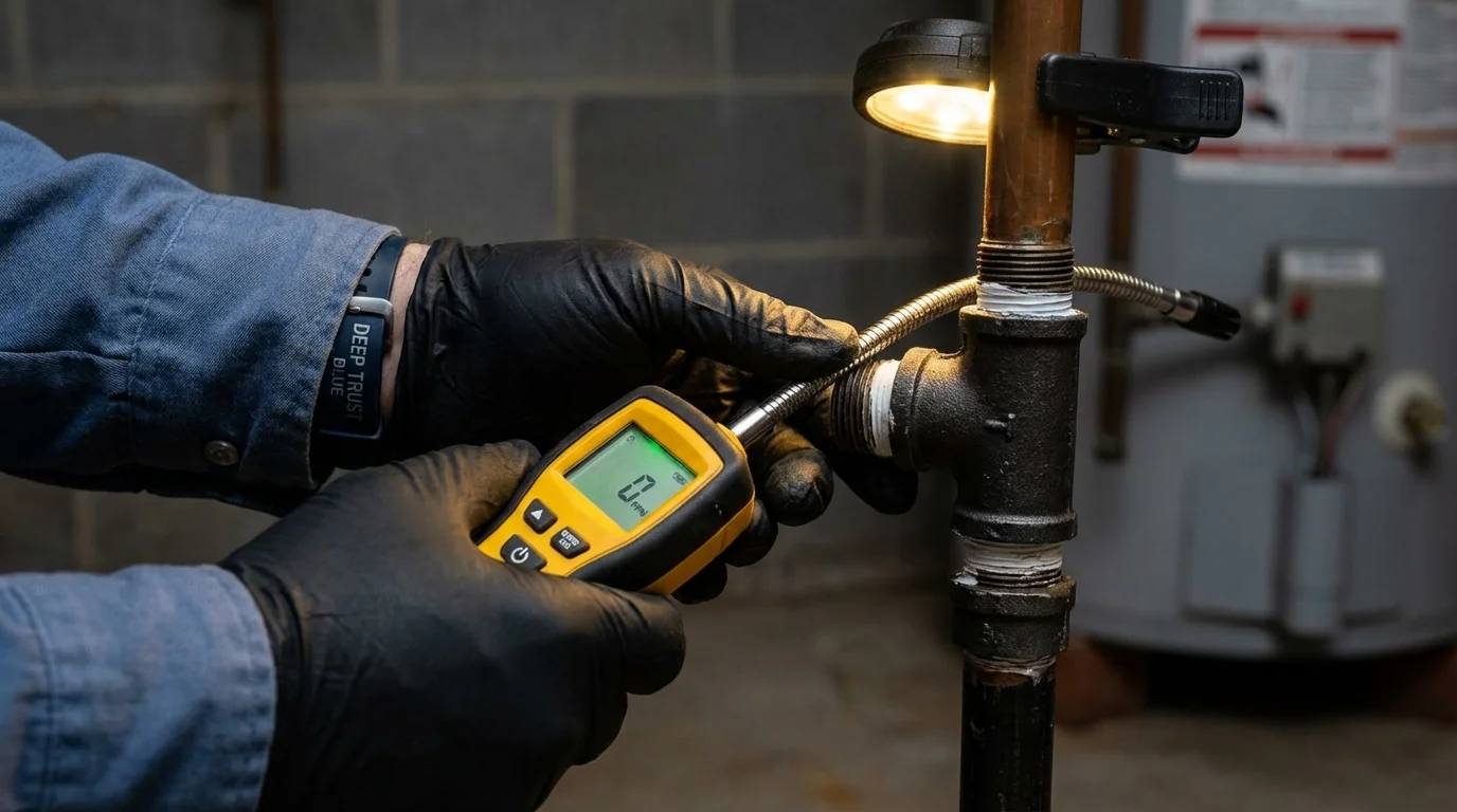 Gas leak detection with electronic sniffer by Johns Plumbing LLC in West Greenwich