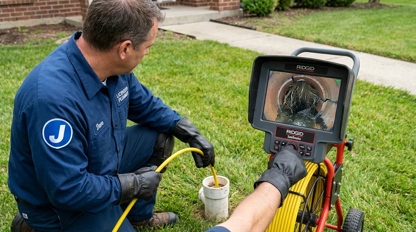 Sewer camera inspection being performed by Johns Plumbing LLC in West Greenwich